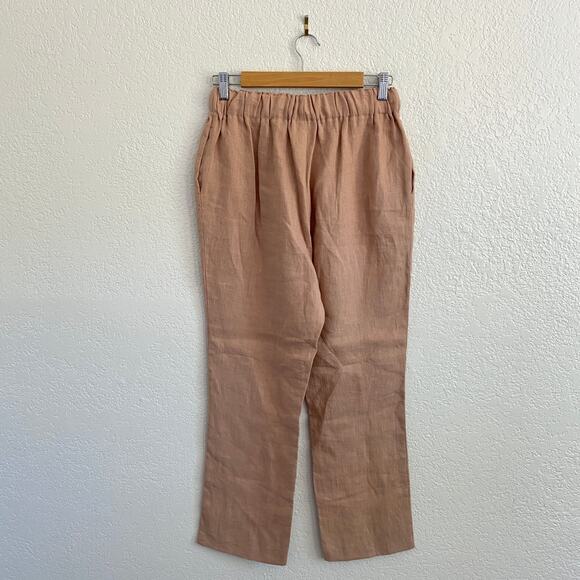 NWT Linen Handmade Studio 100% Linen‎ Kaia Pants Cream Tan Drawstring Relaxed - Picture 4 of 11